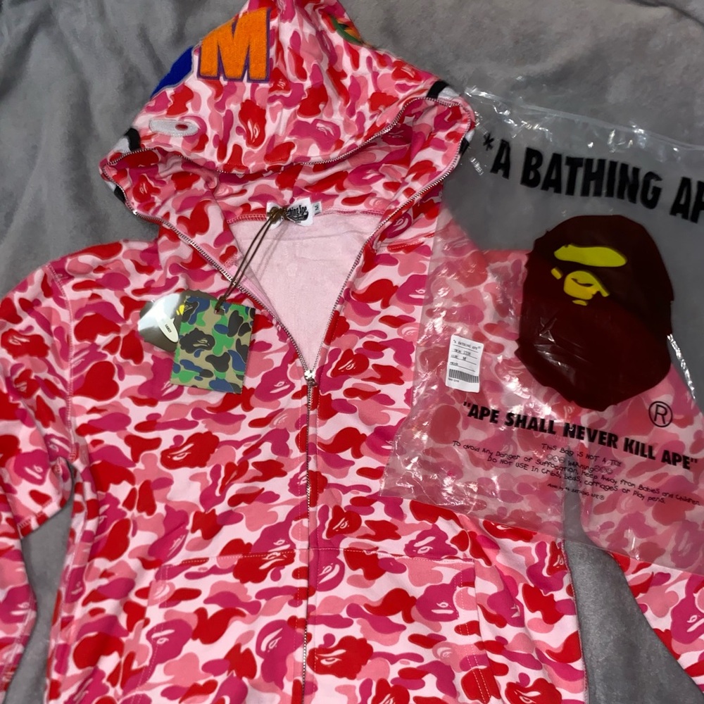 Pink Camo Hoodie with Ape Graphic